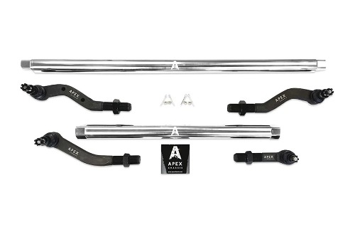 APEX CHASSIS 2.5 TON FRONT TIE ROD AND DRAG LINK KIT (POLISHED) w/ Fox ATS Stabilizer Clamp